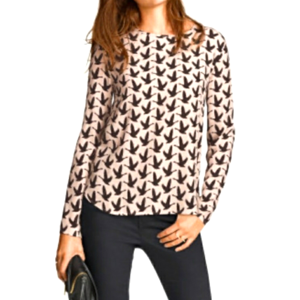 Back-Button Print Blouse